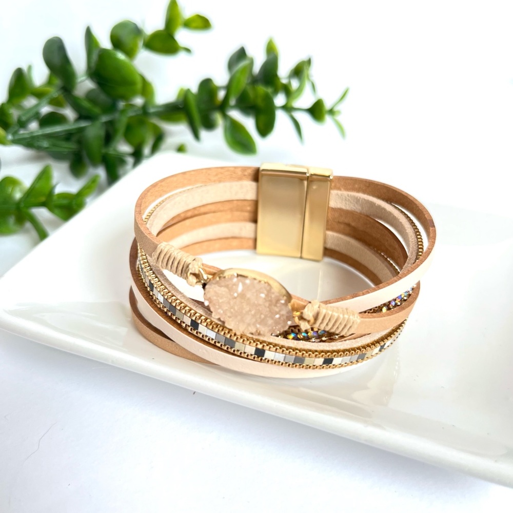 Boho Quartz Leather Wrap Twist Bracelet - Picture 2 of 8